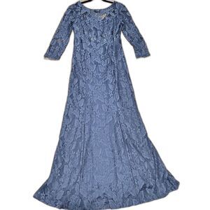 Adrianna Papell Maxi Dress Womens Size 6 Gray Lace 3/4 Sleeve Sheath Embellish